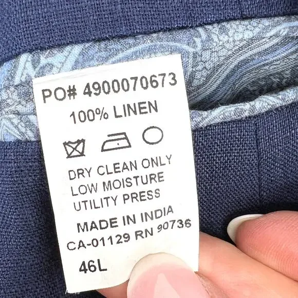 Lauren Ralph Lauren for Macy's Mens Navy Blue Linen Blazer Sportcoat Size 46 L - Picture 7 of 9
